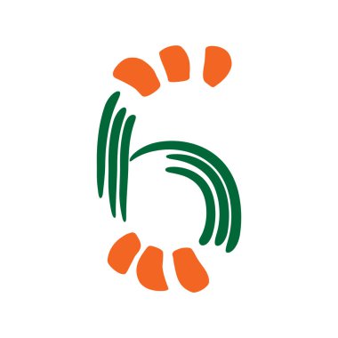 Beyaz arka planda izole edilmiş renkli 6 numara. Cadılar Bayramı renk paleti. Vektör çizimi. Poster, broşür, kitapçık, sosyal medya ve tebrik kartı için tasarım ögesi.