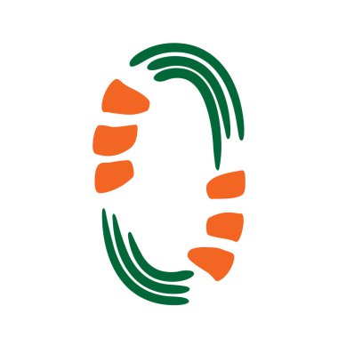 Beyaz arkaplanda izole edilmiş renkli 0 numara. Cadılar Bayramı renk paleti. Vektör çizimi. Poster, broşür, kitapçık, sosyal medya ve tebrik kartı için tasarım ögesi.