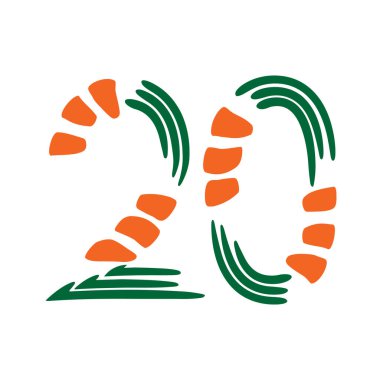 Beyaz arka planda izole edilmiş renkli 20 numara. Cadılar Bayramı renk paleti. Vektör çizimi. Poster, broşür, kitapçık, sosyal medya ve tebrik kartı için tasarım ögesi.