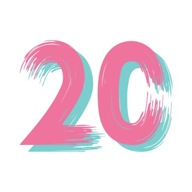 20 numaralı Grunge beyaz arka planda izole edilmiş. Vektör çizimi. Poster, broşür, kitapçık, sosyal medya ve tebrik kartı için tasarım ögesi.