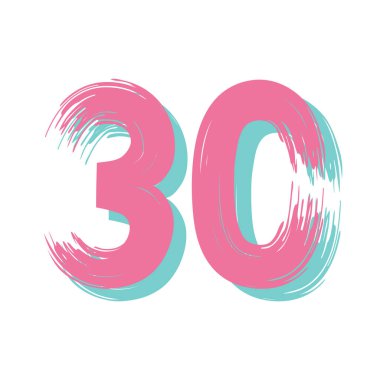 30 numaralı Grunge beyaz arka planda izole edilmiş. Vektör çizimi. Poster, broşür, kitapçık, sosyal medya ve tebrik kartı için tasarım ögesi.