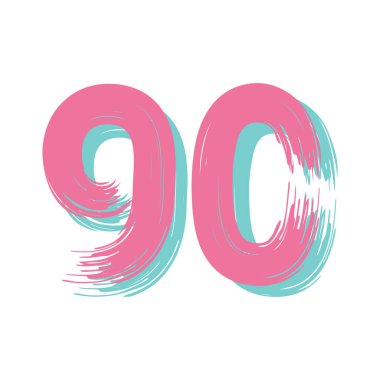 90 numaralı Grunge beyaz arka planda izole edilmiş. Vektör çizimi. Poster, broşür, kitapçık, sosyal medya ve tebrik kartı için tasarım ögesi.