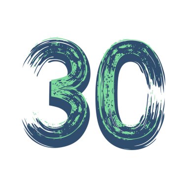 30 numaralı Grunge beyaz arka planda izole edilmiş. Vektör çizimi. Poster, broşür, kitapçık, sosyal medya ve tebrik kartı için tasarım ögesi.