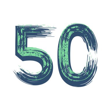 50 numaralı Grunge beyaz arka planda izole edilmiş. Vektör çizimi. Poster, broşür, kitapçık, sosyal medya ve tebrik kartı için tasarım ögesi.
