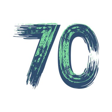 70 numaralı Grunge beyaz arka planda izole edilmiş. Vektör çizimi. Poster, broşür, kitapçık, sosyal medya ve tebrik kartı için tasarım ögesi.