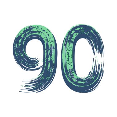 90 numaralı Grunge beyaz arka planda izole edilmiş. Vektör çizimi. Poster, broşür, kitapçık, sosyal medya ve tebrik kartı için tasarım ögesi.