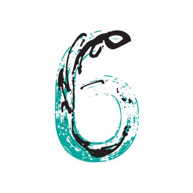 6 numaralı Grunge beyaz arka planda izole edilmiş. Vektör çizimi. Poster, broşür, kitapçık, sosyal medya ve tebrik kartı için tasarım ögesi.