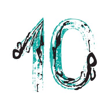 10 numaralı Grunge beyaz arka planda izole edilmiş. Vektör çizimi. Poster, broşür, kitapçık, sosyal medya ve tebrik kartı için tasarım ögesi.