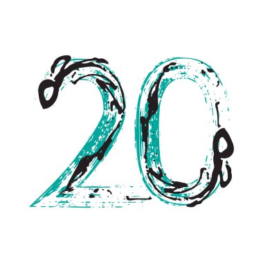 20 numaralı Grunge beyaz arka planda izole edilmiş. Vektör çizimi. Poster, broşür, kitapçık, sosyal medya ve tebrik kartı için tasarım ögesi.