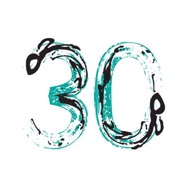 30 numaralı Grunge beyaz arka planda izole edilmiş. Vektör çizimi. Poster, broşür, kitapçık, sosyal medya ve tebrik kartı için tasarım ögesi.