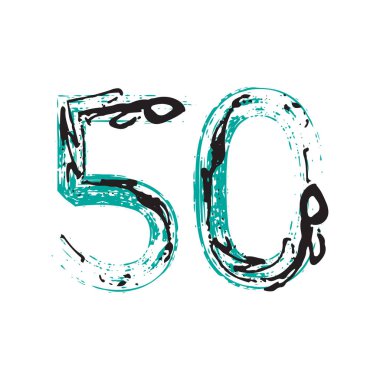 50 numaralı Grunge beyaz arka planda izole edilmiş. Vektör çizimi. Poster, broşür, kitapçık, sosyal medya ve tebrik kartı için tasarım ögesi.