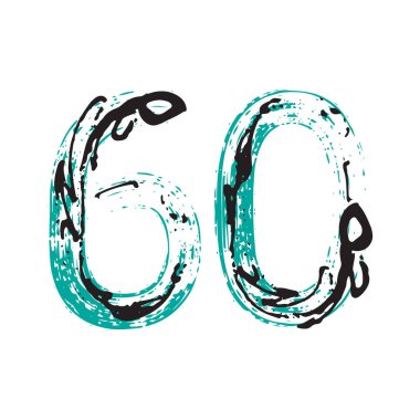 60 numaralı Grunge beyaz arka planda izole edilmiş. Vektör çizimi. Poster, broşür, kitapçık, sosyal medya ve tebrik kartı için tasarım ögesi.