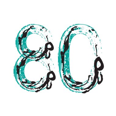 80 numaralı Grunge beyaz arka planda izole edilmiş. Vektör çizimi. Poster, broşür, kitapçık, sosyal medya ve tebrik kartı için tasarım ögesi.