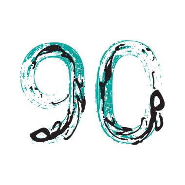 90 numaralı Grunge beyaz arka planda izole edilmiş. Vektör çizimi. Poster, broşür, kitapçık, sosyal medya ve tebrik kartı için tasarım ögesi.