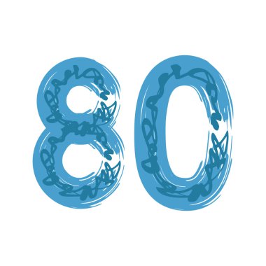 80 numaralı Grunge beyaz arka planda izole edilmiş. Vektör çizimi. Poster, broşür, kitapçık, sosyal medya ve tebrik kartı için tasarım ögesi.