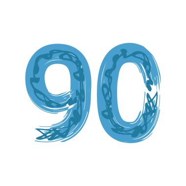 90 numaralı Grunge beyaz arka planda izole edilmiş. Vektör çizimi. Poster, broşür, kitapçık, sosyal medya ve tebrik kartı için tasarım ögesi.