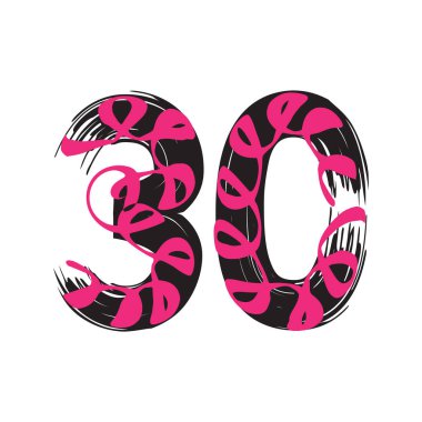 30 numaralı Grunge beyaz arka planda izole edilmiş. Vektör çizimi. Poster, broşür, kitapçık, sosyal medya ve tebrik kartı için tasarım ögesi.