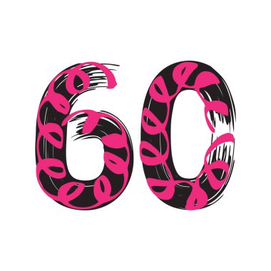 60 numaralı Grunge beyaz arka planda izole edilmiş. Vektör çizimi. Poster, broşür, kitapçık, sosyal medya ve tebrik kartı için tasarım ögesi.