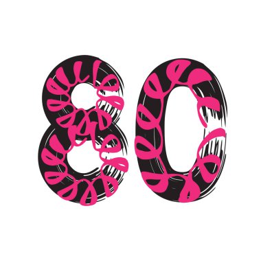 80 numaralı Grunge beyaz arka planda izole edilmiş. Vektör çizimi. Poster, broşür, kitapçık, sosyal medya ve tebrik kartı için tasarım ögesi.