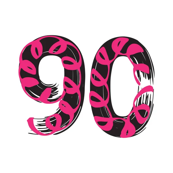 90 numaralı Grunge beyaz arka planda izole edilmiş. Vektör çizimi. Poster, broşür, kitapçık, sosyal medya ve tebrik kartı için tasarım ögesi.