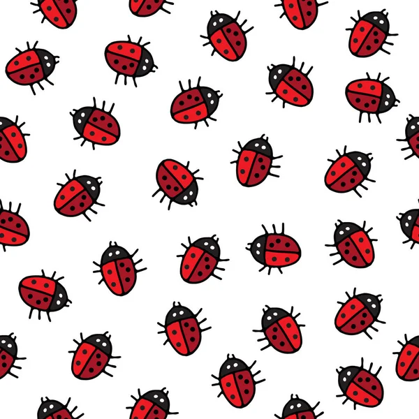 Modello Senza Cuciture Con Coccinelle Disegnate Mano Illustrazione Vettoriale Elemento — Vettoriale Stock