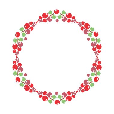 Beyaz arka planda bir demet üzümlü daire şeklinde çerçeve. Vektör çizimi. Broşür, broşür veya çıkartma için tasarım ögesi. Hasat simgesi.