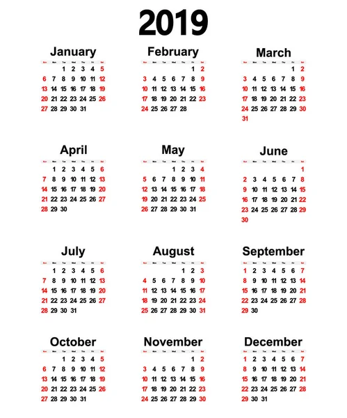 Gran nuevo calendario de pared 2019. Ilustración vectorial — Vector de stock