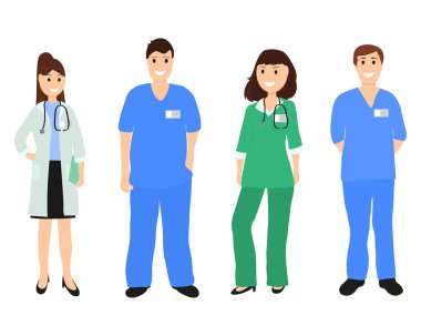 Doktor hastanede, düz tasarım grup