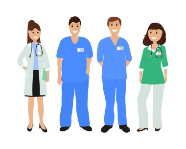 Doktor hastanede, düz tasarım grup