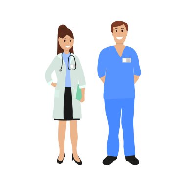 İki doktor hastanede, düz tasarım