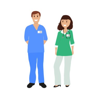 İki doktor hastanede, düz tasarım