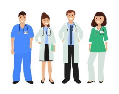 Doktor hastanede, düz tasarım grup