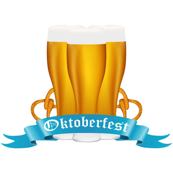Bière avec bretzel au festival Oktoberfest — Image vectorielle