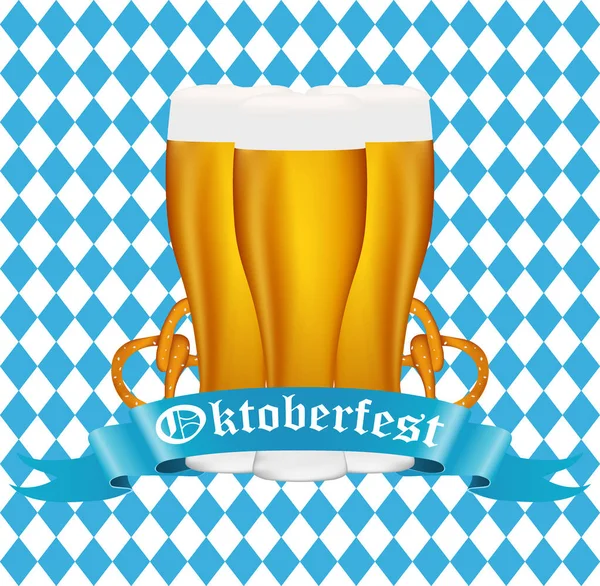 Bière avec bretzel au festival Oktoberfest — Image vectorielle