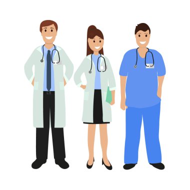 Doktor hastanede, düz tasarım grup