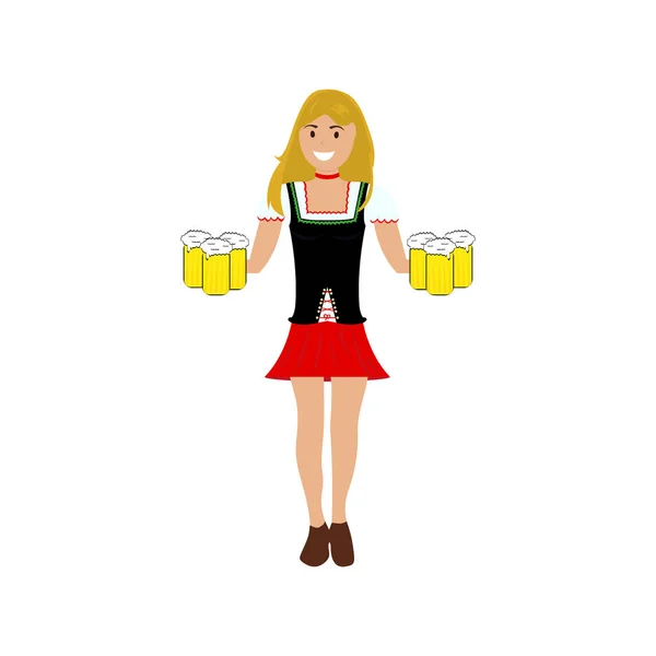 Meisje serveerster beren bier — Stockvector