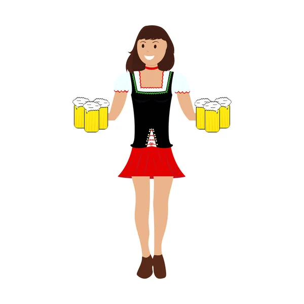 Girl waitress bears beer — Stock Vector