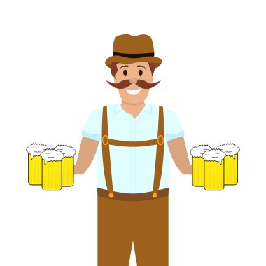 Komik adam elinde bira bardağı
