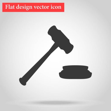 Hammer for the auction and the judge in the courtroom icon flat vector
