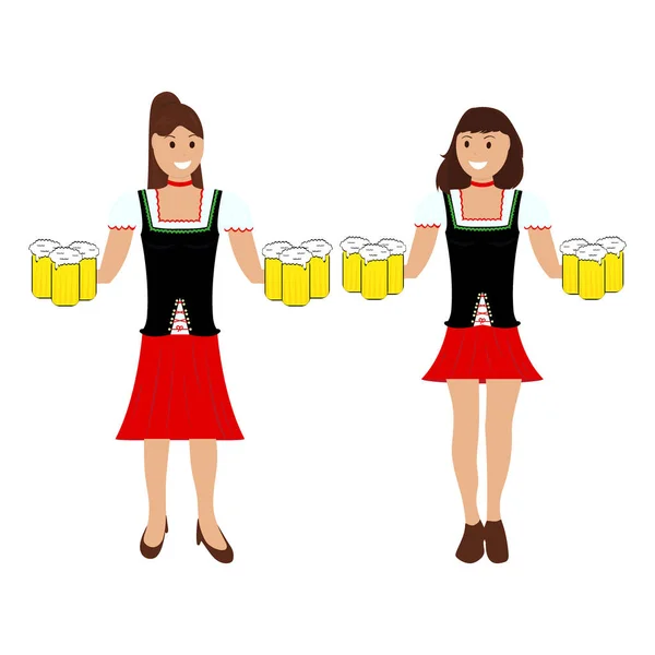 Две девушки с пивом на Октоберфесте — стоковый вектор
