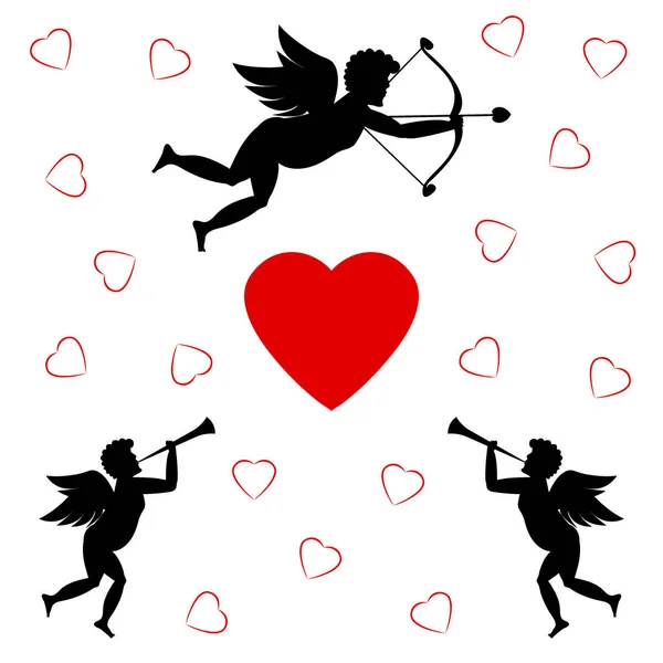 Cupids Red Heart White Background Vector — Stock Vector