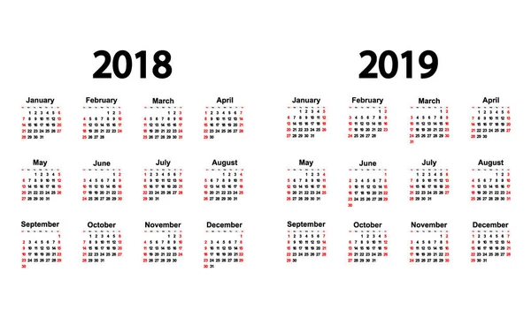 Grande nuovo calendario da parete 2019. Illustrazione vettoriale — Vettoriale Stock