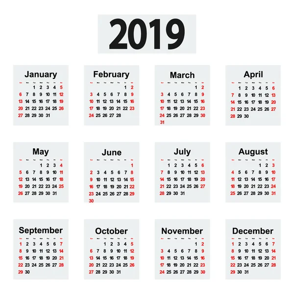Gran nuevo calendario de pared 2019. Ilustración vectorial — Vector de stock