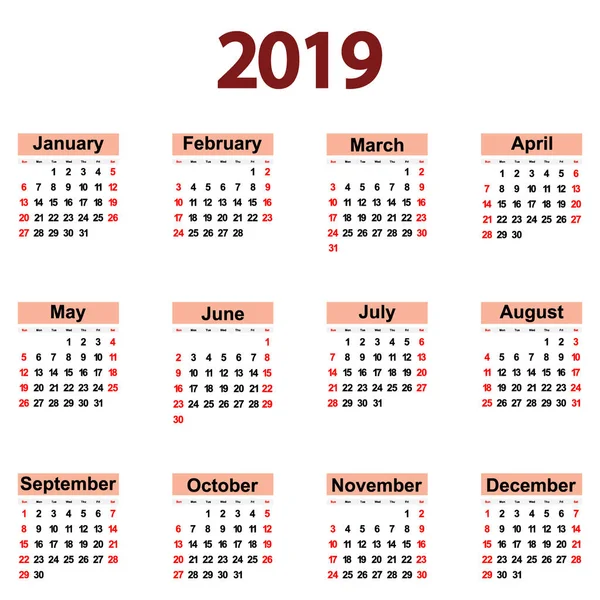 Geweldige nieuwe muur kalender 2019. Vectorillustratie — Stockvector