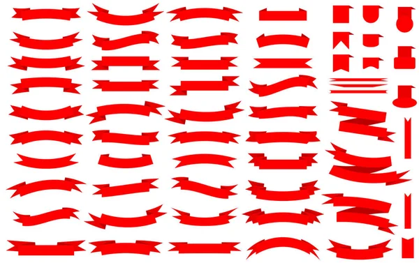 Conjunto de pancartas de cintas rojas aisladas sobre un fondo blanco. Diseño plano, ilustración vectorial de elementos de tendencia — Archivo Imágenes Vectoriales
