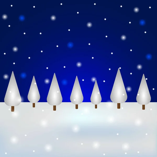 Weihnachten verschneiter Wald mit blauem Himmel. Postkarte für den Urlaub, Vektorillustration — Stockvektor