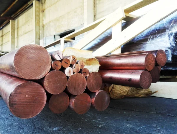 ends of round copper bars billets various diameters in warehouse