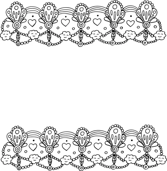 Doodle Frame Hearts Clouds Coloring Page Adults Vector Illustration — Stock Vector
