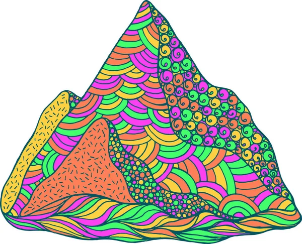 Doodle Mountain Psychedelic Colored Cartoon Art Vector Illustration — Stock Vector