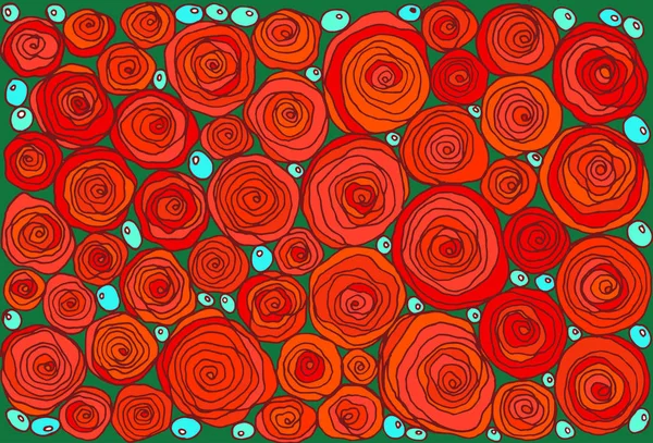 Rotes Doodle Cartoon Einfache Rosen Blumenkunst Grafikseite Vektorillustration — Stockvektor